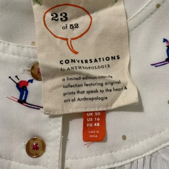 32 of 52 Conversations Anthropologie Blouse Top Womens 16 Skier Novelty Print - Picture 15 of 16
